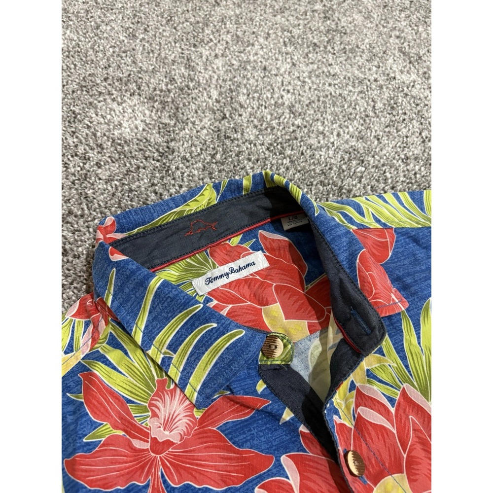 Tommy Bahama IslandZone Mens Large Blue Floral Silk Blend Shirt ST324769